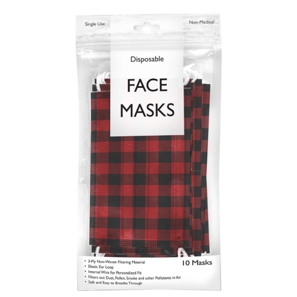 Red & Black Check Disposable 3-Ply Face Masks